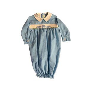 Collection Vive La Fete Baby Blue Long-Sleeve Smocked bubble Gown With Elephant